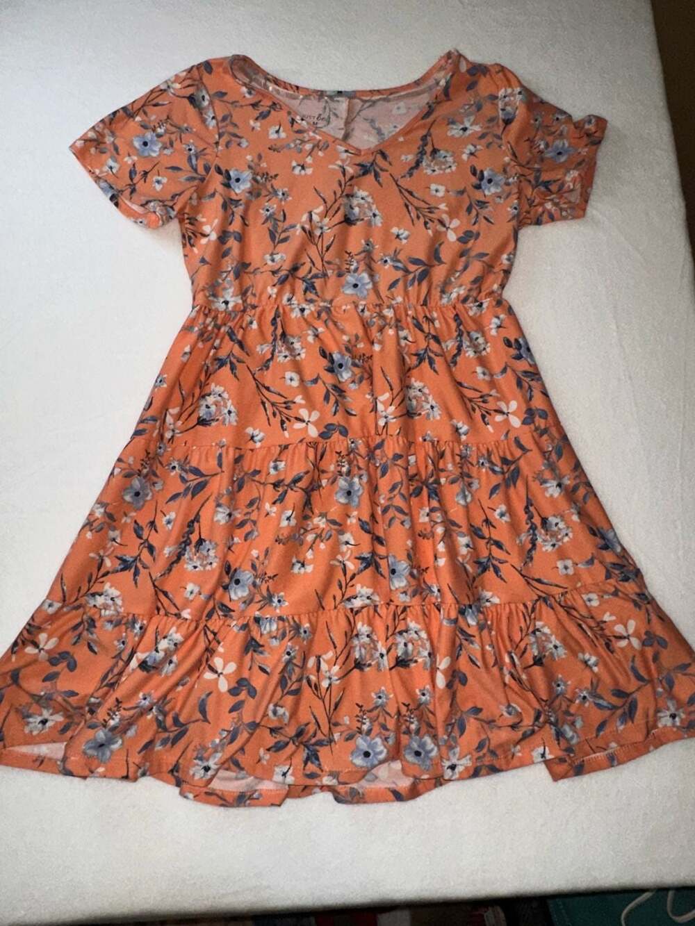 Just Be Women's Peach Floral Short Sleeve Tiered Mini Dress